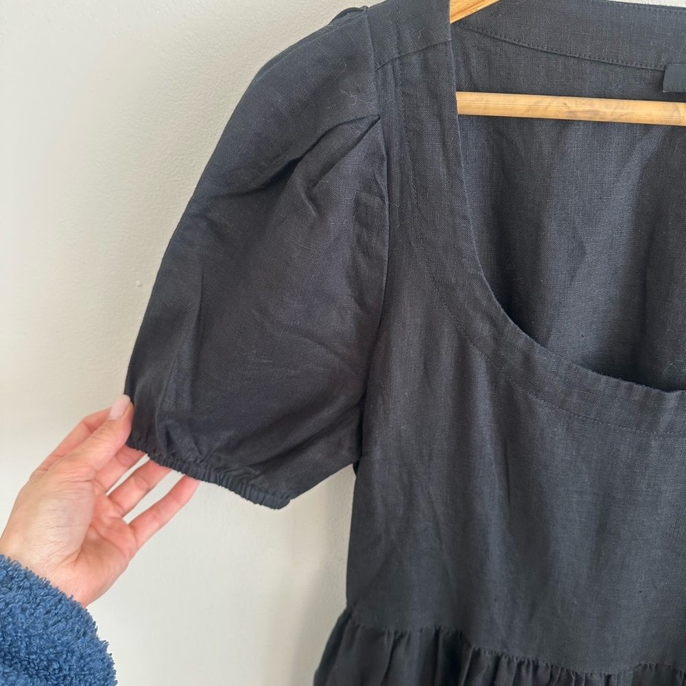 Quince maternity black linen midi dress square neckline and puff sleeves size S - Picture 4 of 11